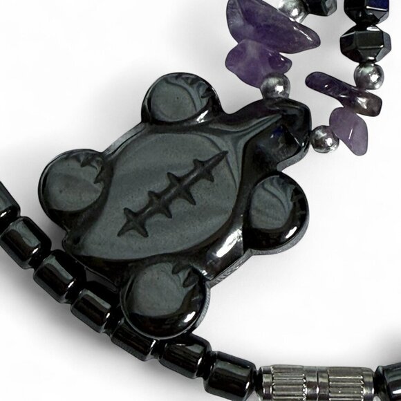 Hematite Bead Necklace with Turtle Pendant Amethyst - Picture 6 of 7